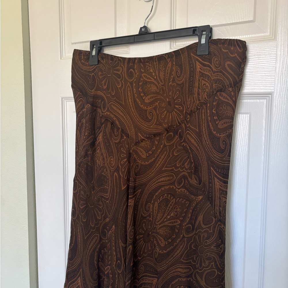 Lauren Ralph Lauren Silk Brown Paisley Floral Ruffle Hem Skirt Size 14 - Picture 2 of 4